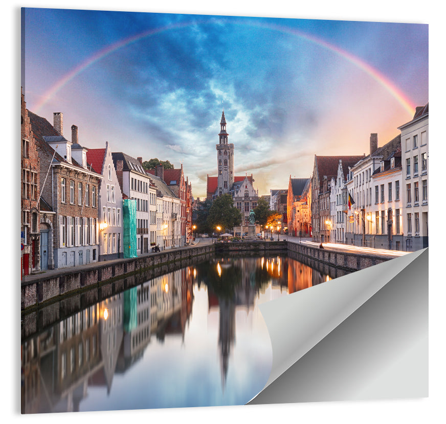 Bruges Twilight Rainbow Over Spiegelrei Canal Wall Art