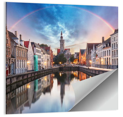 Bruges Twilight Rainbow Over Spiegelrei Canal Wall Art