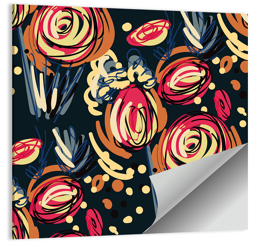 Colorful Scribbled Floral Pattern Wall Art