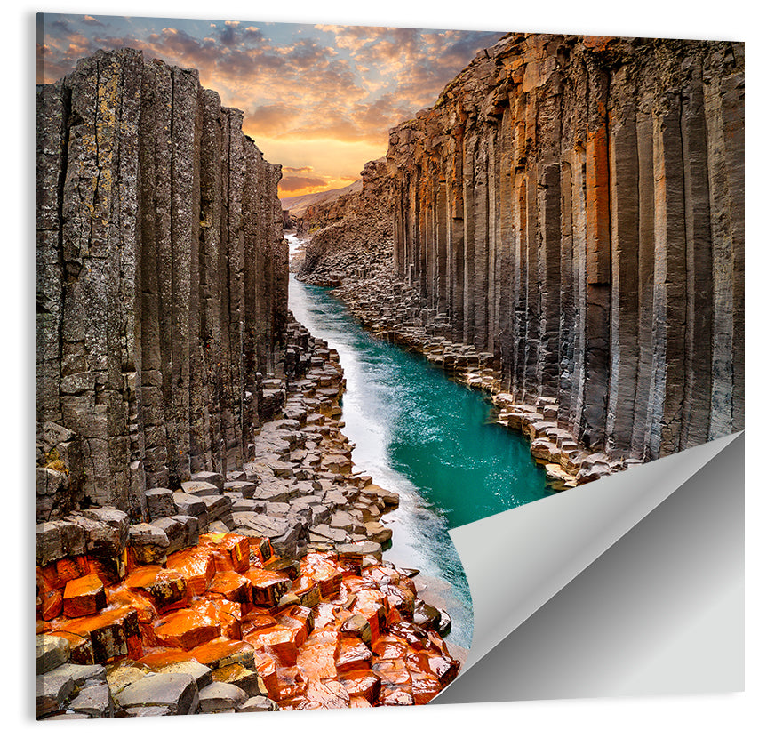 Stuðlagil Canyon Basalt Columns at Golden Hour Wall Art