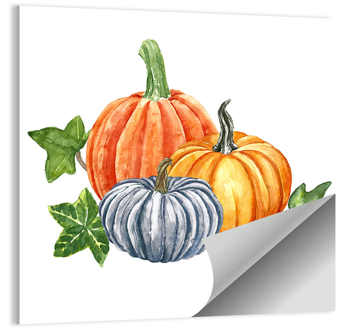 Festive Pumpkin Trio Watercolor Wall Art as a poster print