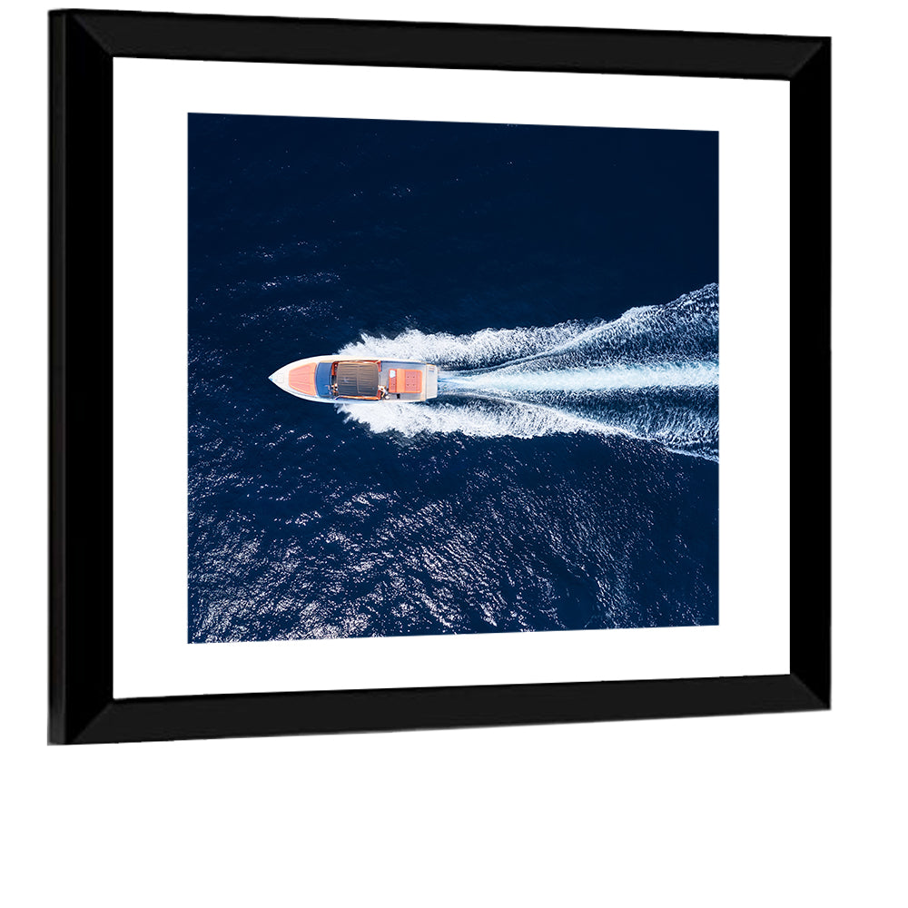 Sleek Speedboat Over Navy Sea Wall Art