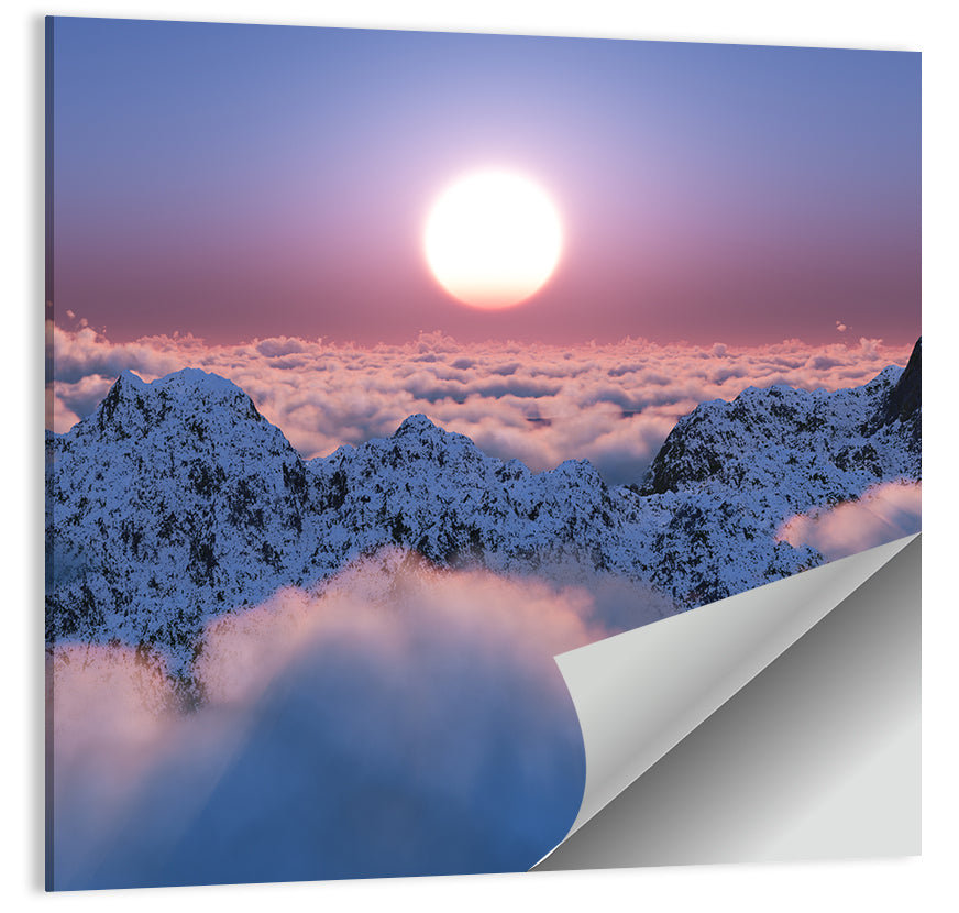 Sunset Above Snowy Mountains Wall Art
