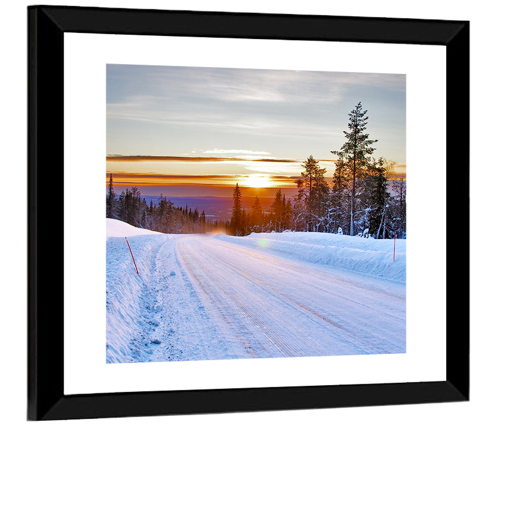 Snowy Road at Sunset Wall Art