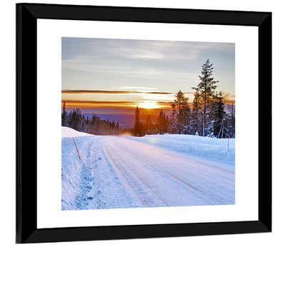 Snowy Road at Sunset Wall Art