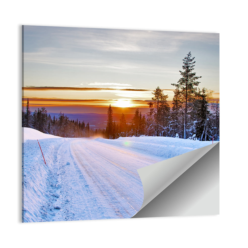Snowy Road at Sunset Wall Art