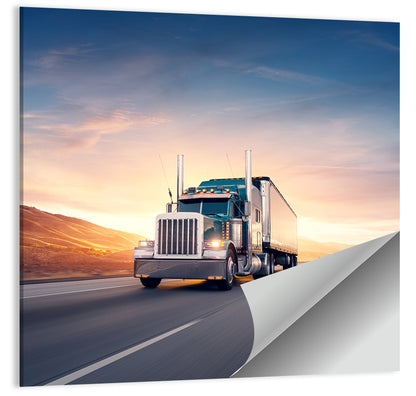 Semi Truck Highway Sunset Wall Art
