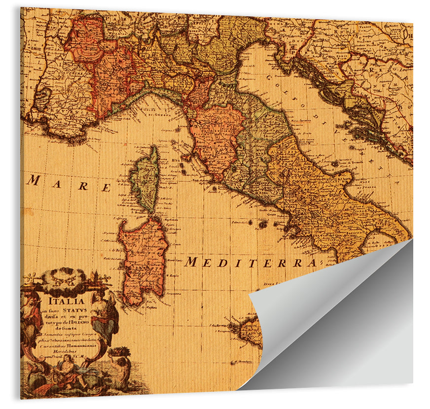 Antique Map of Italy with Ornate Cartouche Wall Art