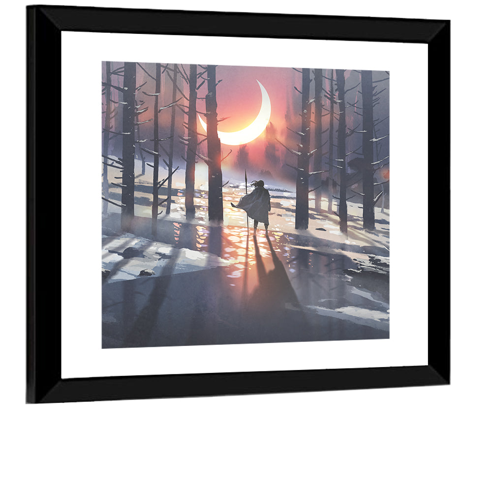 Lone Traveler in Winter Forest Wall Art