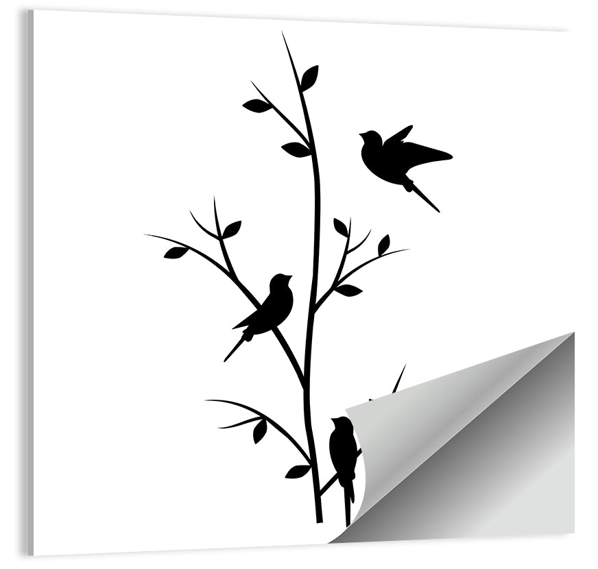 Three Birds on Branch Silhouette Wall Art