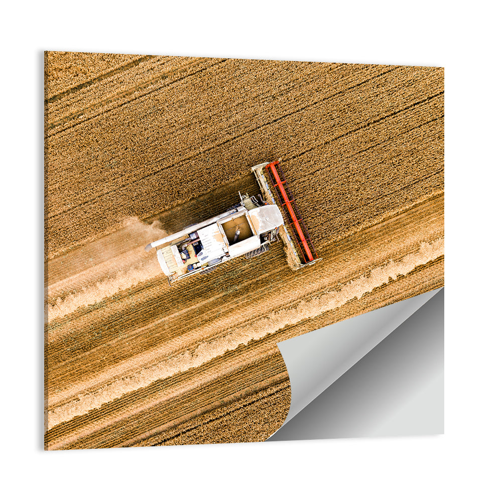 Aerial Combine Over Wheat Field Wall Art
