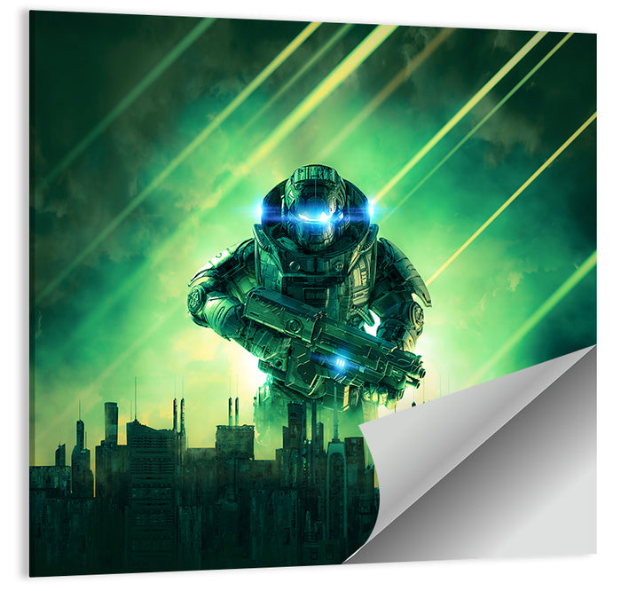 Towering Sci Fi Warrior Wall Art as a poster print