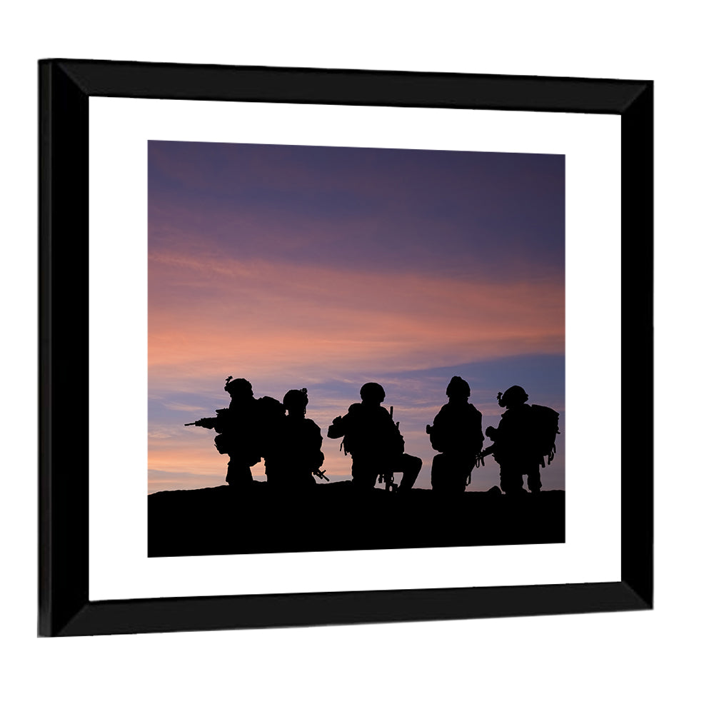 Soldiers Silhouetted at Sunset Wall Art