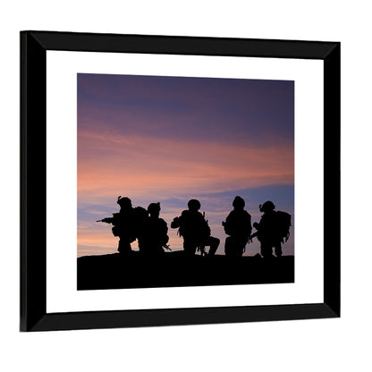 Soldiers Silhouetted at Sunset Wall Art