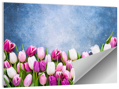 Tulips on Textured Blue Wall Art