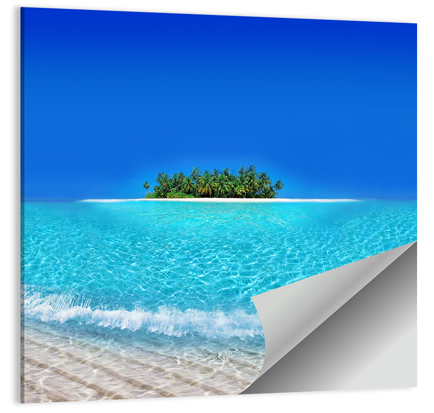Turquoise Atoll Sandbar with Palm Trees Wall Art