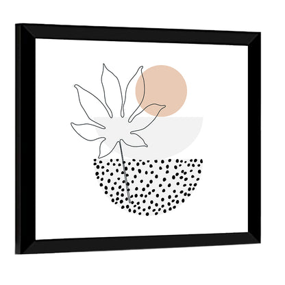 Palm Leaf with Peach Circle Illustration Wall Art