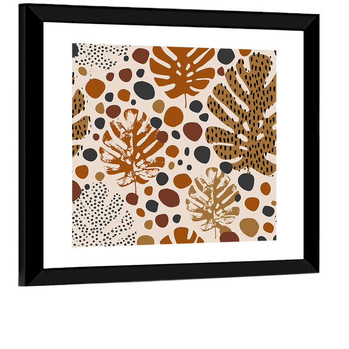 Monstera and Palm Leaf Pattern Wall Art as a framed print