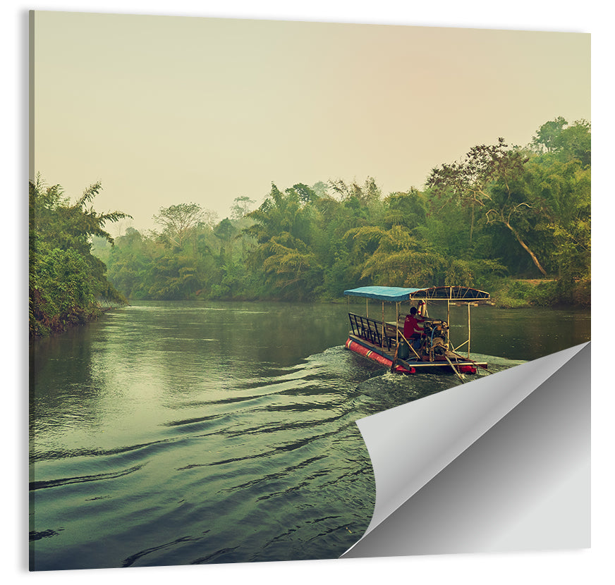 Misty Long-tail Boat on River Kwai Wall Art