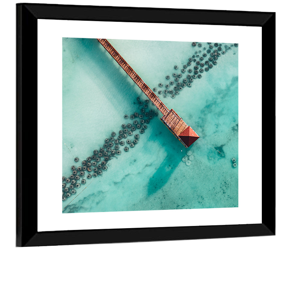 Aerial Red Pier Over Turquoise Water Wall Art