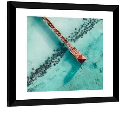 Aerial Red Pier Over Turquoise Water Wall Art
