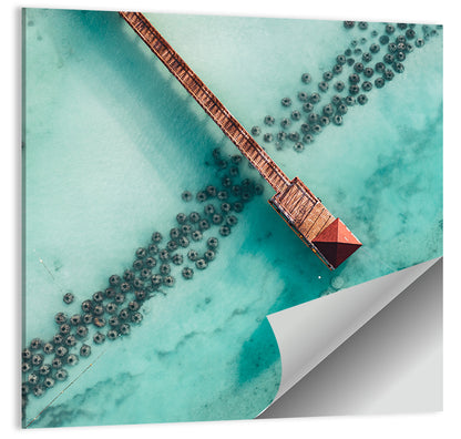 Aerial Red Pier Over Turquoise Water Wall Art