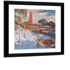 Snowy Village with Church Tower Wall Art
