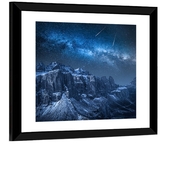 Milky Way Over Snowy Dolomites Wall Art as a framed print