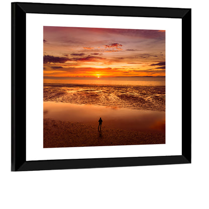 Solitary Figure on Sunset Shore Wall Art