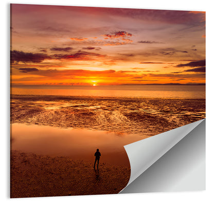 Solitary Figure on Sunset Shore Wall Art