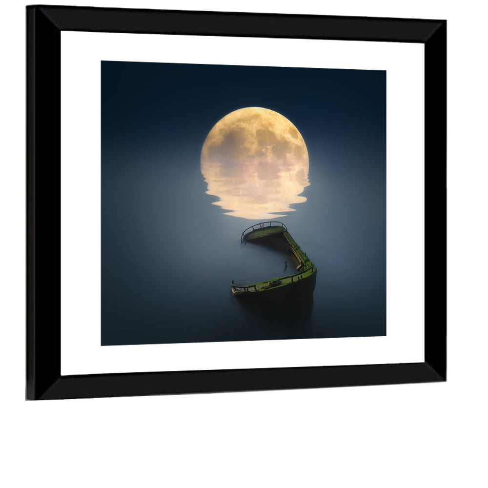 Moonlit Shipwreck Reflection Wall Art