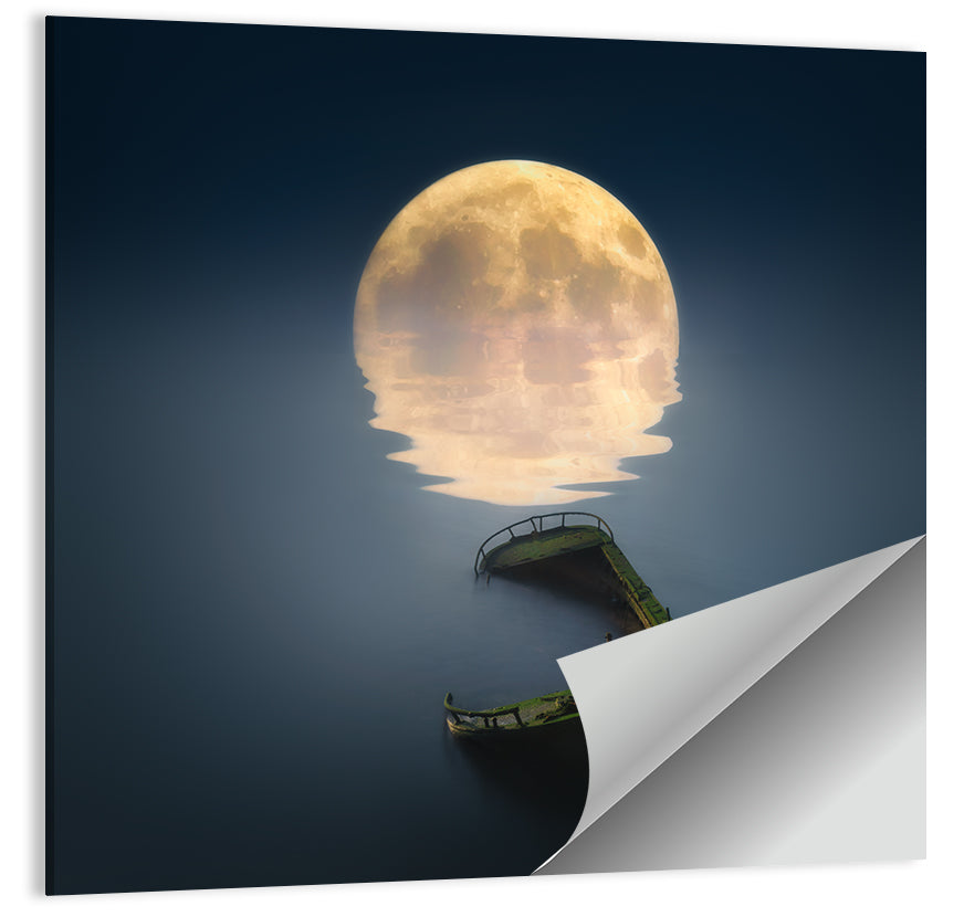 Moonlit Shipwreck Reflection Wall Art