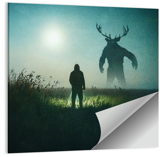Antlered Shadow in Mist Wall Art as a poster print