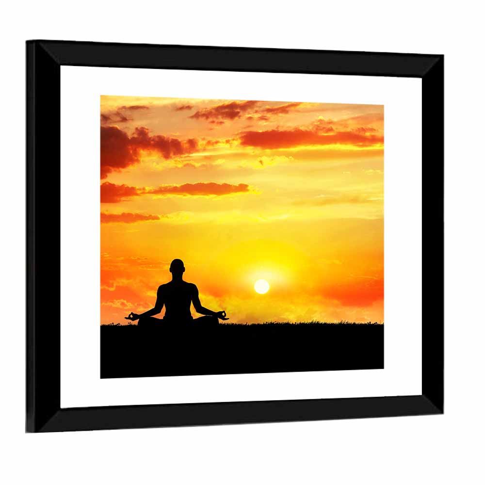 Sunset Yoga Meditation Silhouette Wall Art