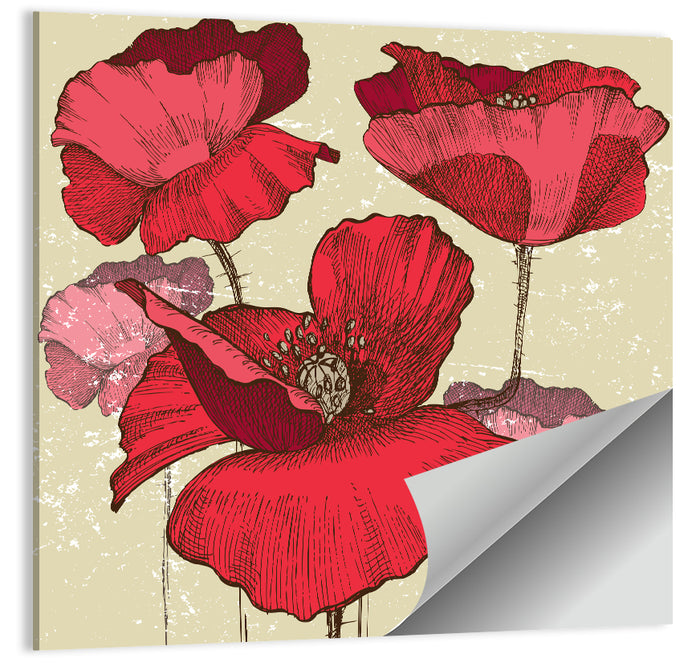 Vintage Poppy Illustration Wall Art as a poster print