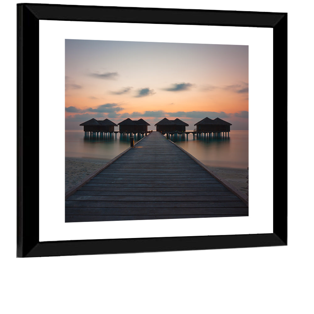 Overwater Bungalows at Sunset Wall Art
