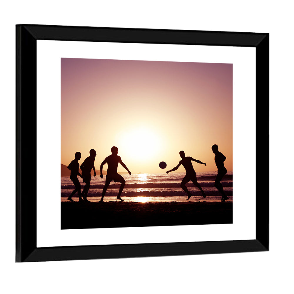 Beach Football at Sunset Wall Art