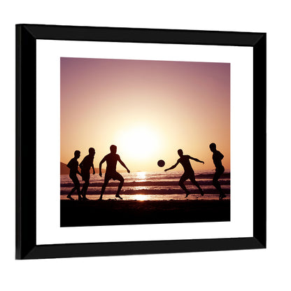 Beach Football at Sunset Wall Art