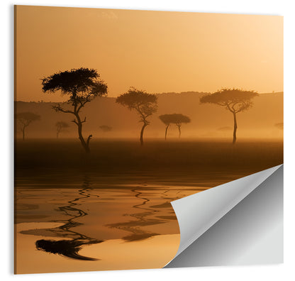 Savanna Sunset Acacia Silhouettes Wall Art