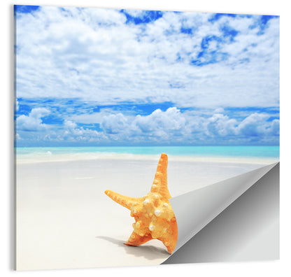 Minimalist Yellow Starfish on Turquoise Shore Wall Art