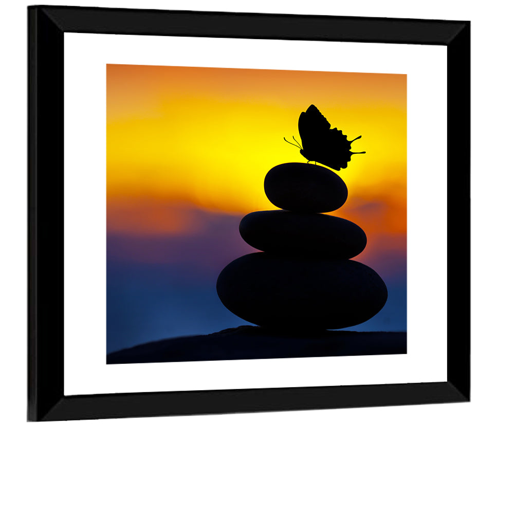 Stacked Spa Stones with Butterfly Wall Art
