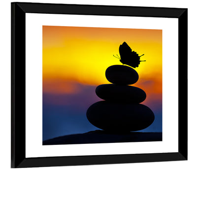 Stacked Spa Stones with Butterfly Wall Art