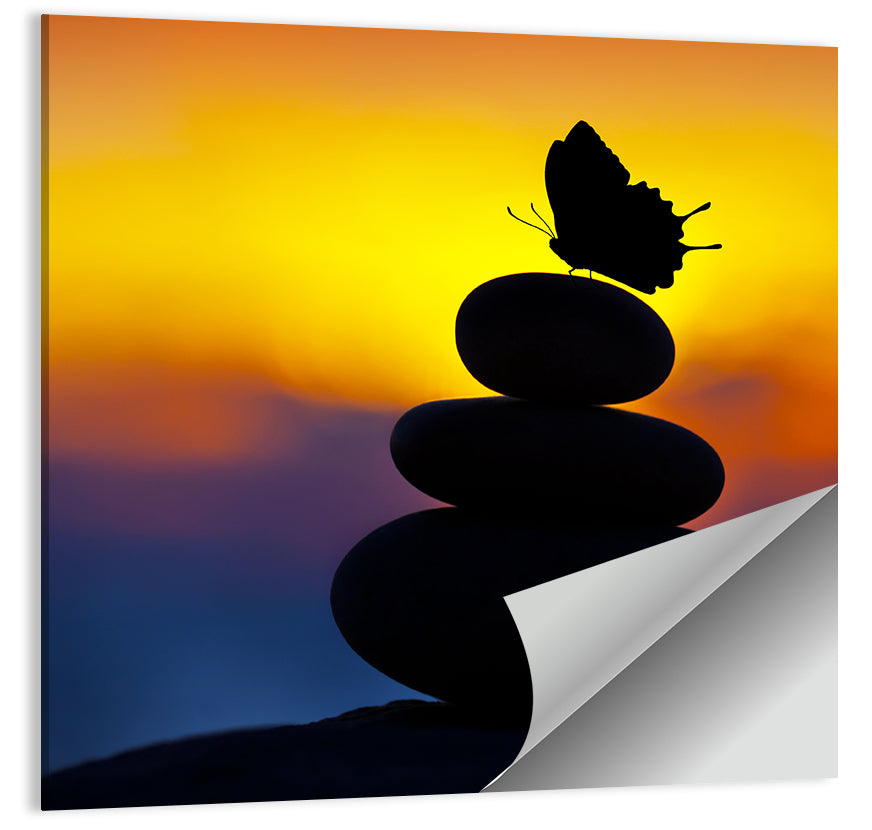 Stacked Spa Stones with Butterfly Wall Art
