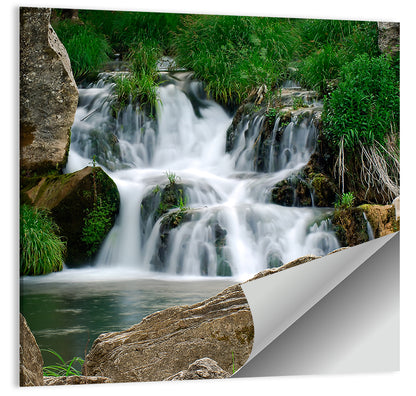 Moss Covered Rocky Waterfall Wall Art