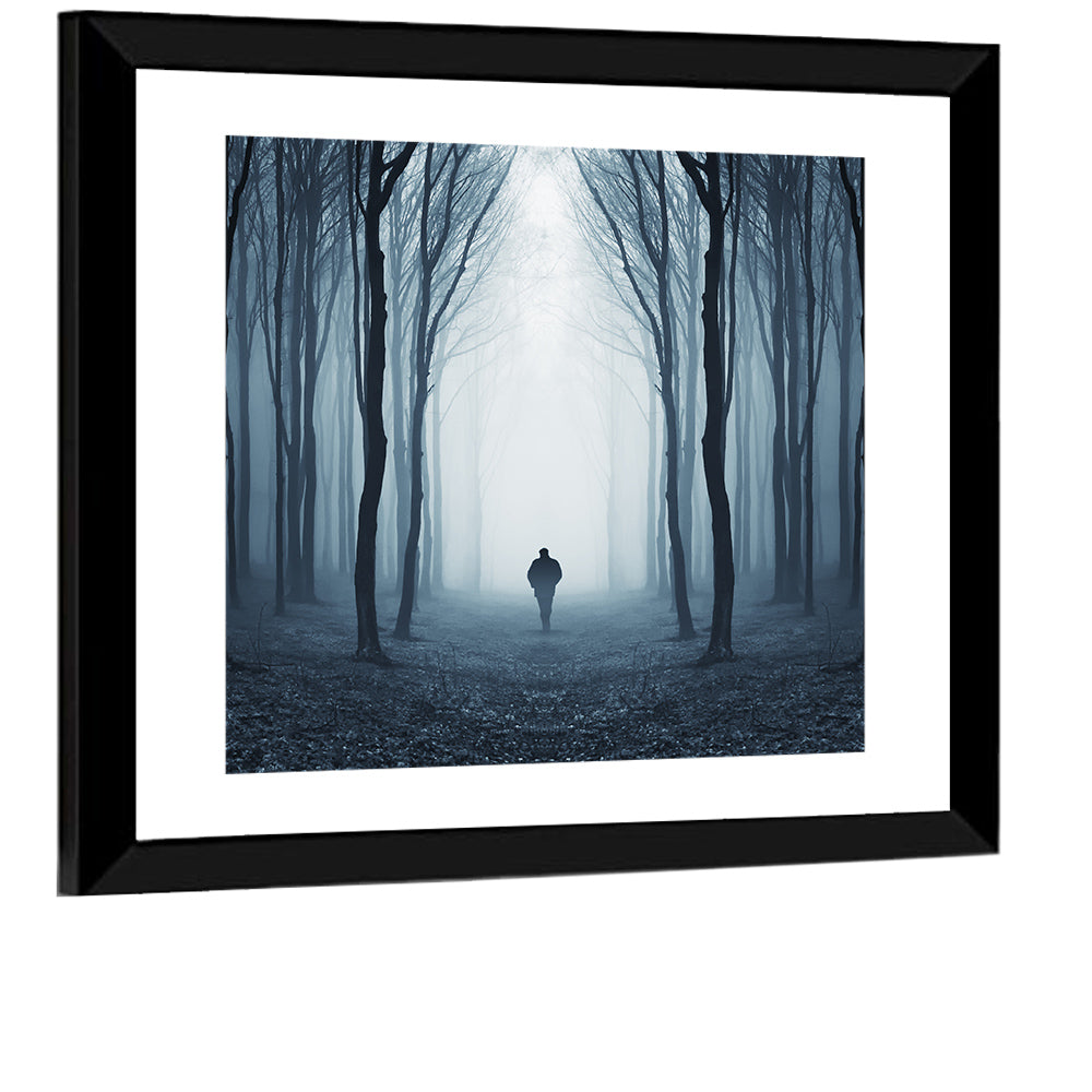 Lone Figure in Misty Forest Wall Art