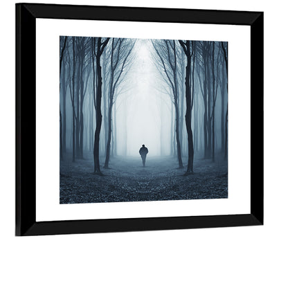 Lone Figure in Misty Forest Wall Art