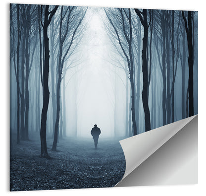 Lone Figure in Misty Forest Wall Art