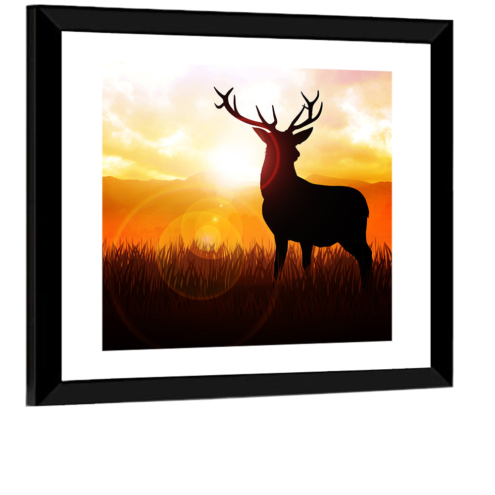 Golden Hour Deer Silhouette Wall Art
