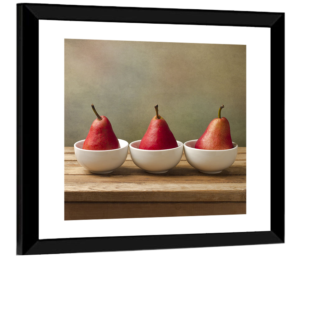 Three Red Pears in Bowls Wall Art