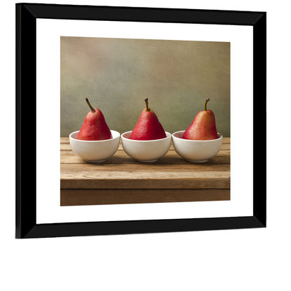 Three Red Pears in Bowls Wall Art
